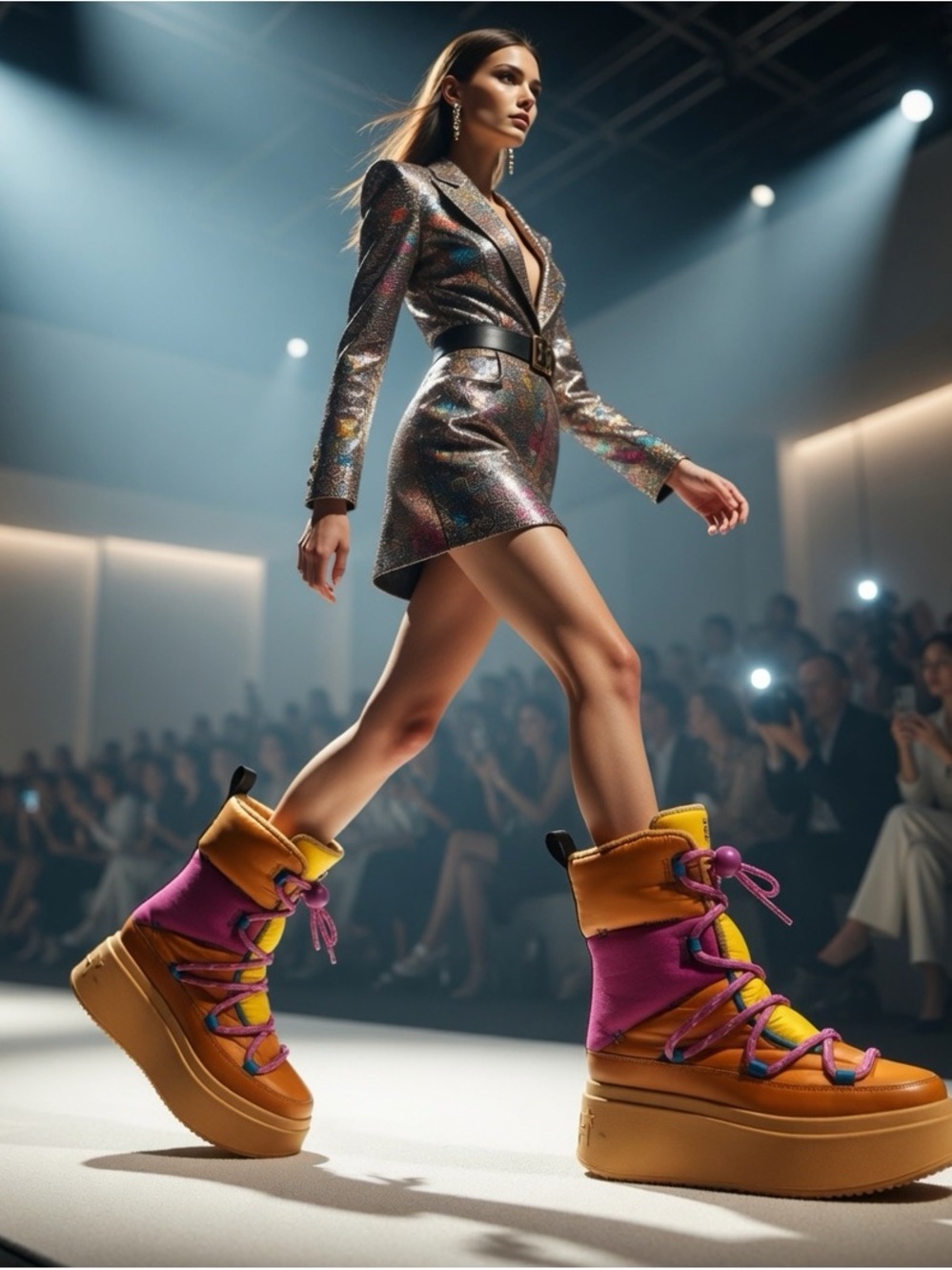 Ash- orange pink color blocking winter rain boot chunky sole designer fashion
